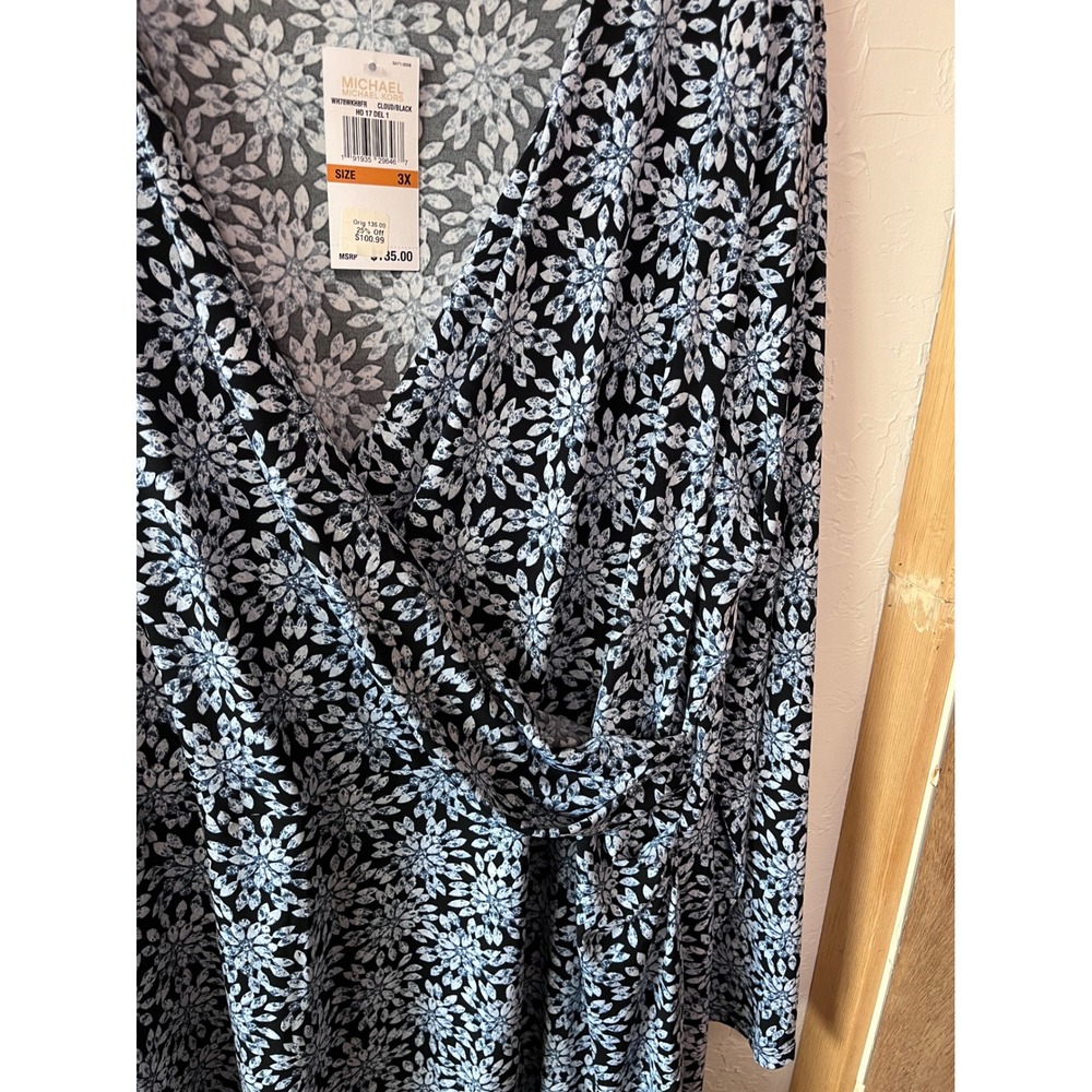 Michael Kors Womens 3X Cloud Black Floral Print Long Sleeve Wrap Dress NWT - Picture 5 of 7